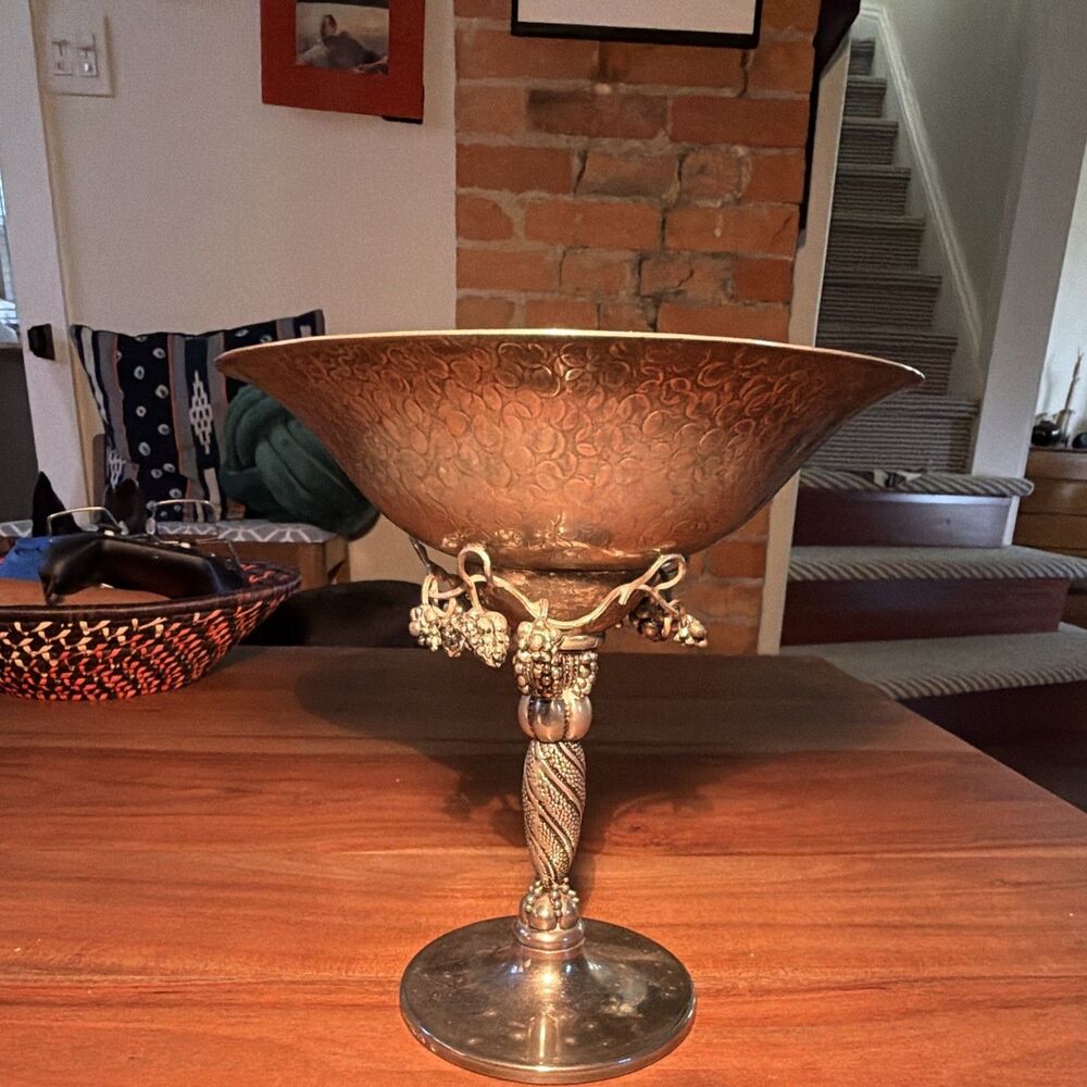 Vintage Godinger Grape Bowl Silver Plated Serving Dish -Old Pedestal Compote